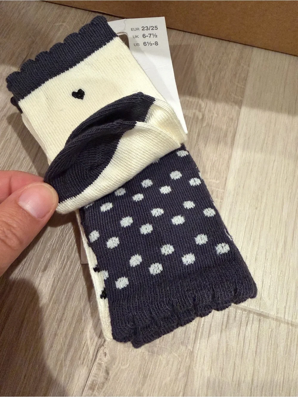 New 2 Sets of 3 Pairs Zara Socks Black White Cream Hearts Polka Dots Toddlers